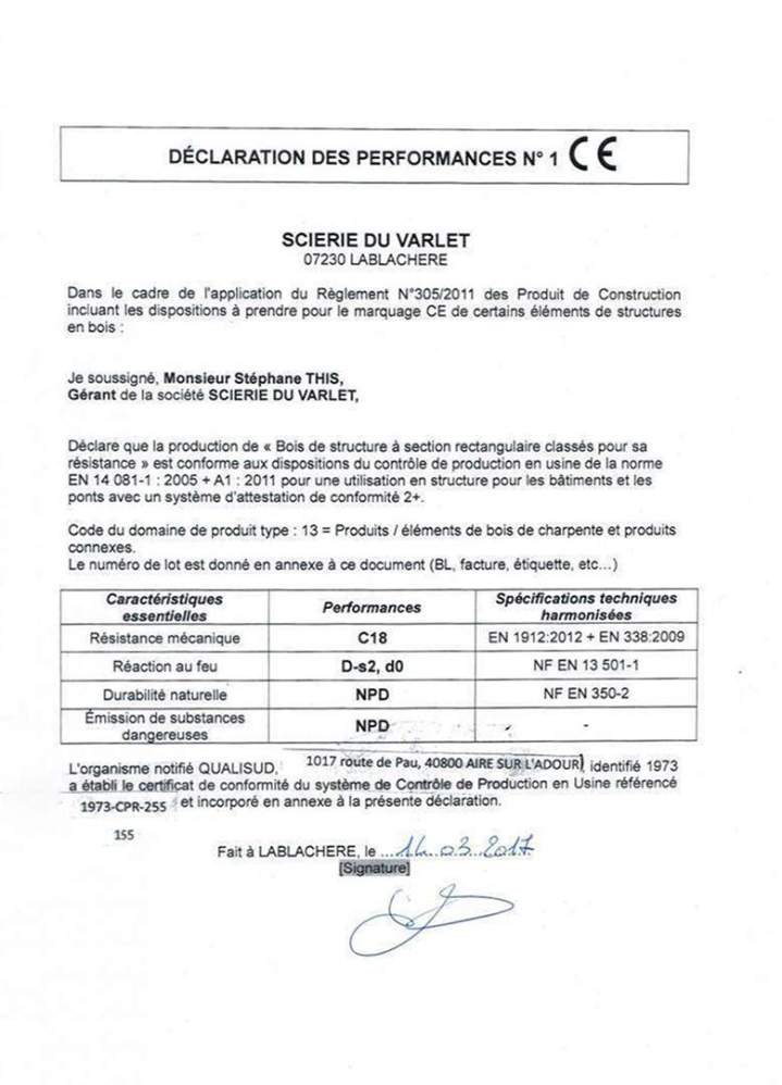 Déclaration des performances CE n°1