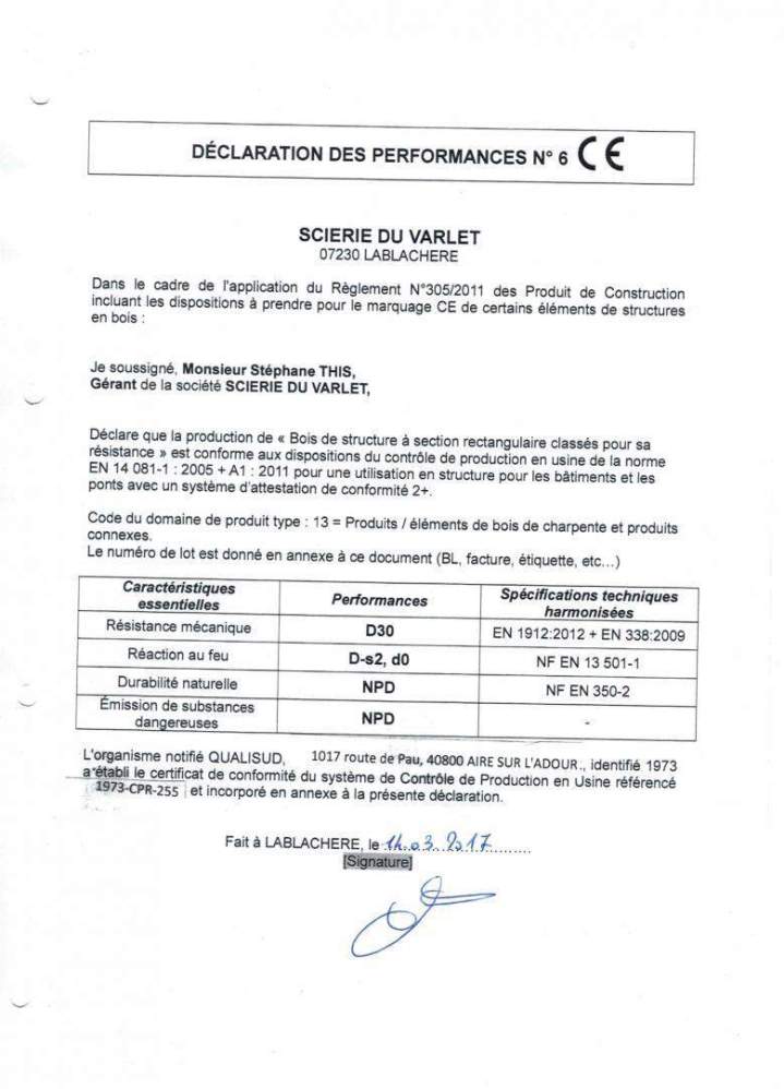Déclaration des performances CE n°6