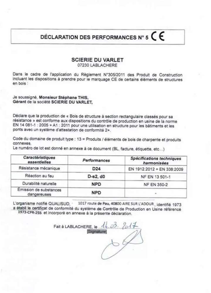 Déclaration des performances CE n°5