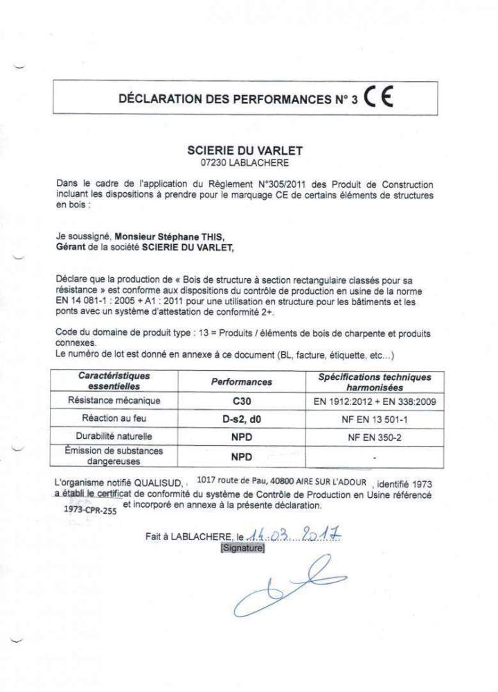 Déclaration des performances CE n°3